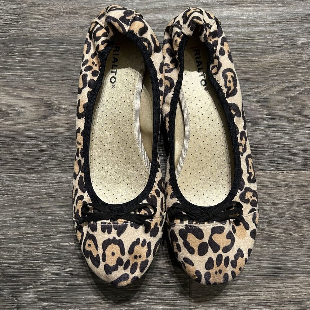 Rialto Sunnyside II Size 9 Ballet Flats Leopard Animal Print Shoes Bow Neutral